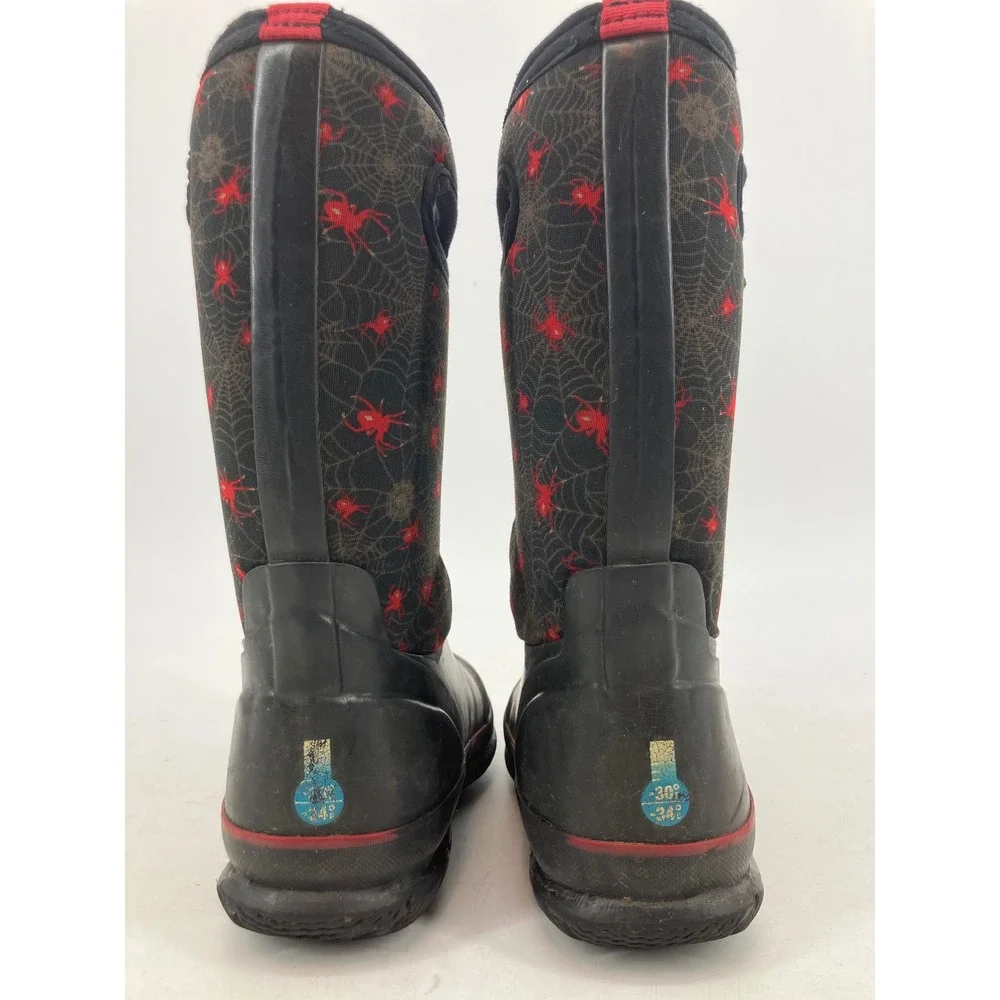 Bogs Classic Creepy Crawl Rain Boots Kids Size 13 Black Red Excellent Spider Web
